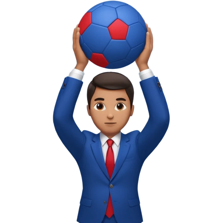business man in a blue suit and red tie, carrying a huge dark blue ball above his head emoji emoji
