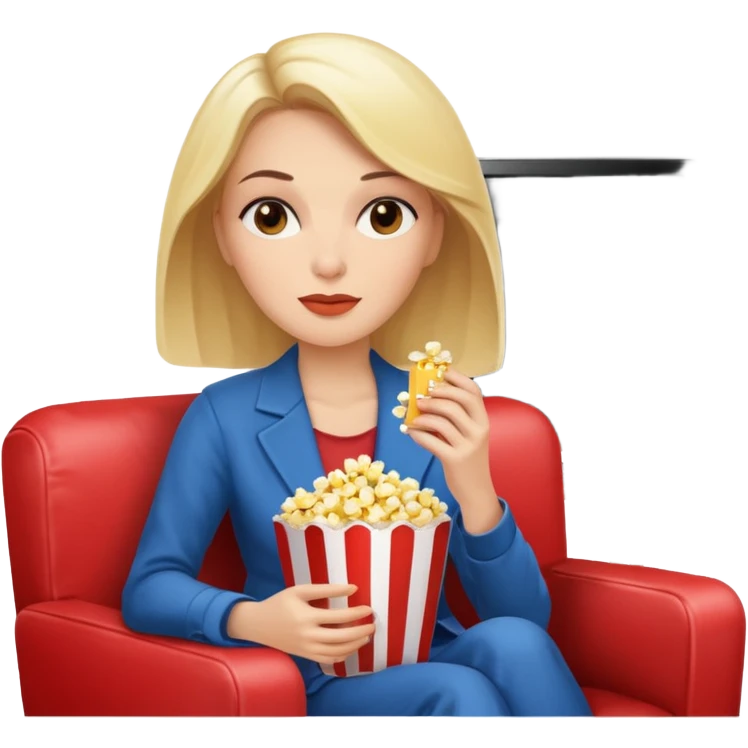 Stylish white woman watching tv with popcorn emoji