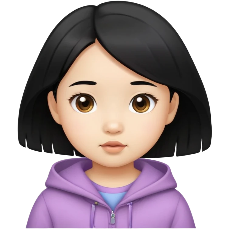 close up toddler girl face, Asian eyes, light skin, straight black hair emoji