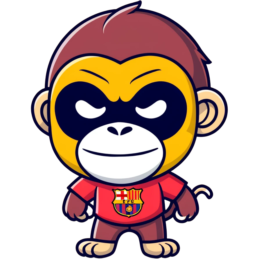 Monkey with Barcelona shirt, black mask on his face emoji