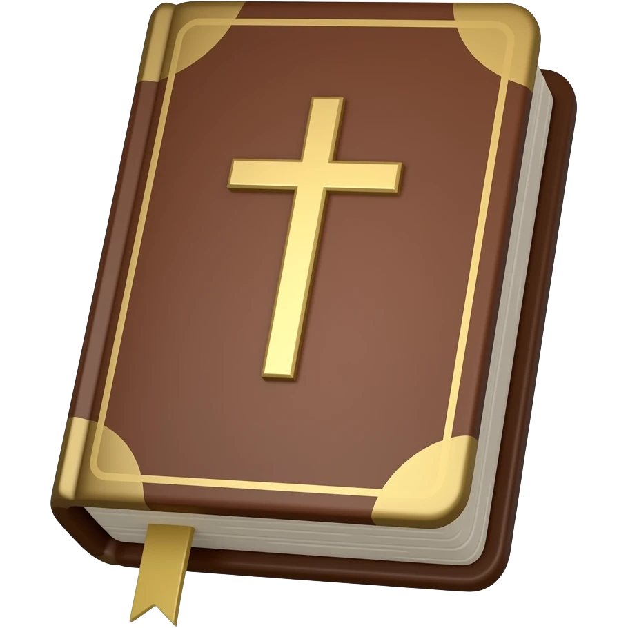 a 3D brown cover bible with a Christian cross on it. emoji