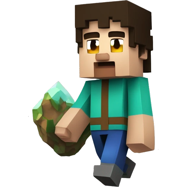 draw a cave from minecraft, in which a character from minecraft is walking, with stalactids around him emoji