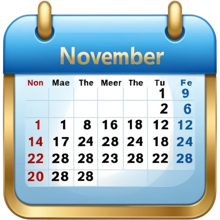 no generate an ios style background free calender icon, blue and gold and white with the date 22 november highlited emoji