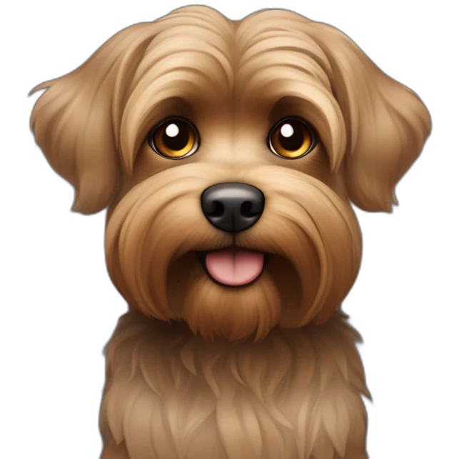 Perro peludo chico tipo yorki feo negro y café oscuro Pelo largo le tapa los ojos emoji
