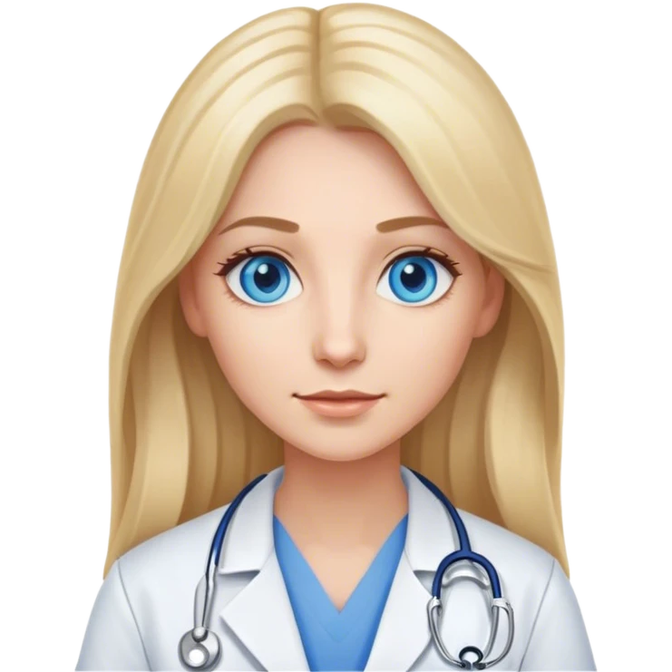 A female doctor with long light hair with blue eyes emoji