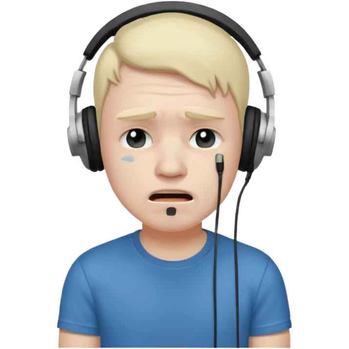 Male, crying, wearing headphone having mic, t-shirt 
 emoji