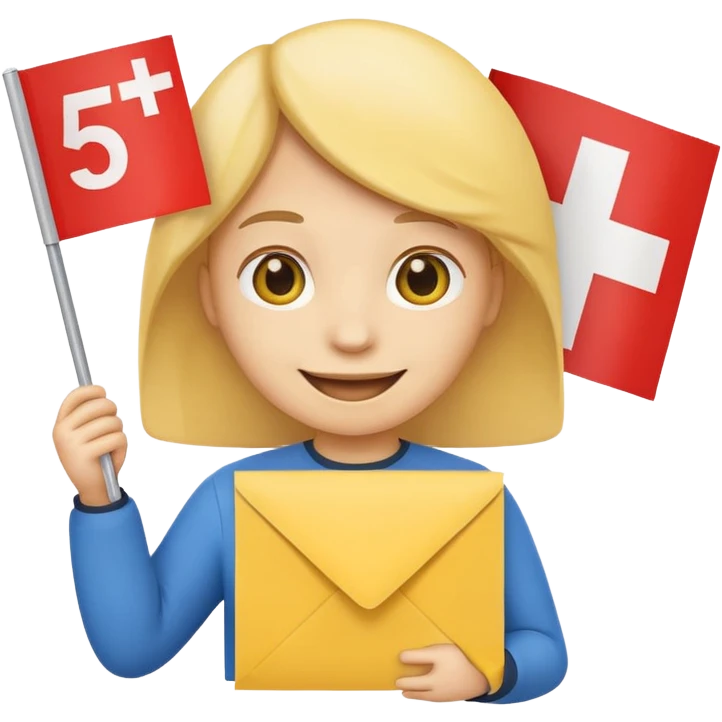 smiling emoji holding a paper with '5.7' on it, with a small Swiss flag, no text emoji