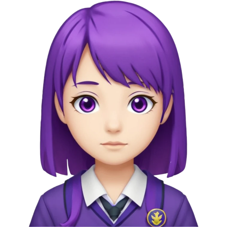 a high school student, student council president, purple hair, purple eyes, wearing a typical Japanese school uniform emoji