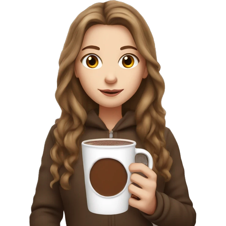 white girl with brown long hair and a hot chocolate emoji
