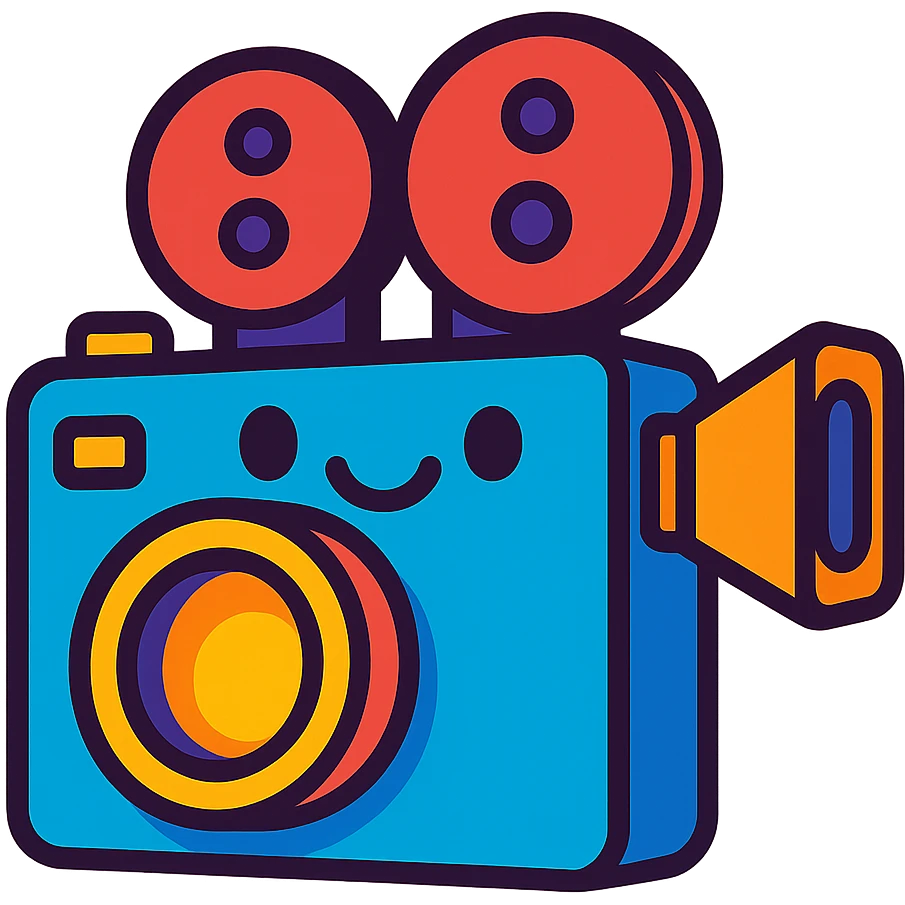 cute film camera, vibrant toon style, smiling face, bright colors emoji