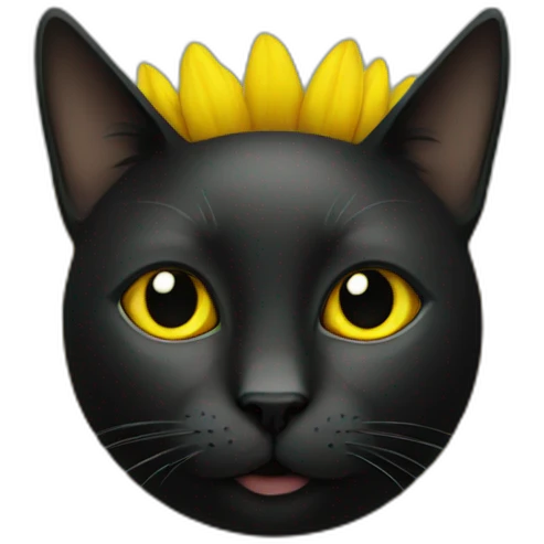 black cat with sunflower around its head emoji