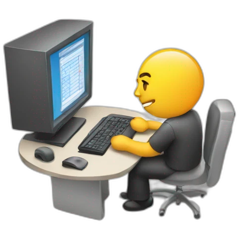 man at computer with chart emoji