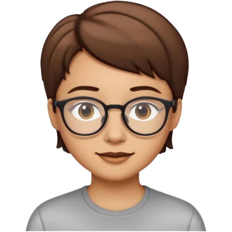 A person emoji with glasses and small smile with short brown hair emoji