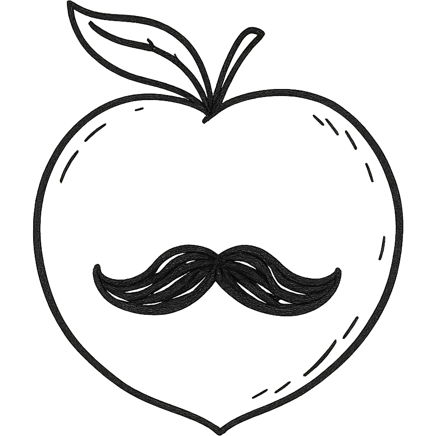 A peach with a mustache, without eyes emoji