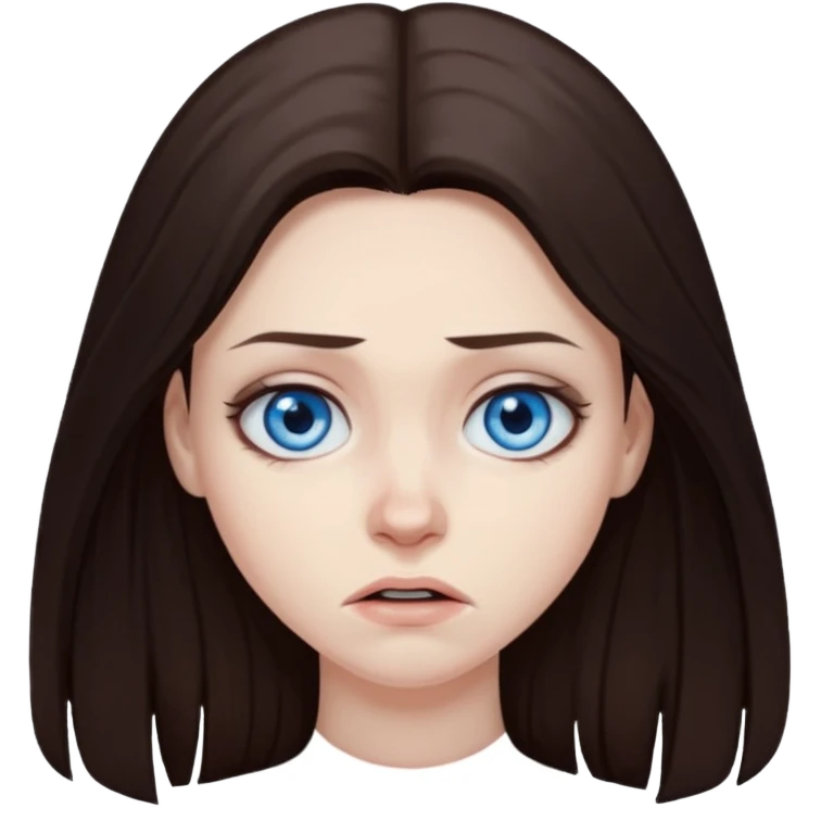 Female long dark brown hair blue eyes, victim silenced by DV emoji