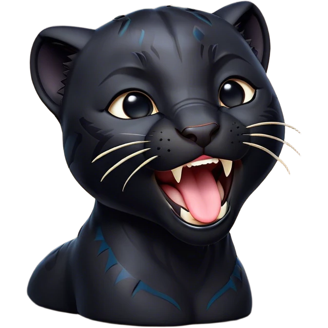 Cinematic Cute Yawning black Panther Portrait Emoji, Head tilted slightly with a dramatic, wide-open yawn, showcasing a sleek, shadowy form with drowsy, half-closed eyes and a relaxed, open expression, Simplified yet irresistibly adorable features, highly detailed, glowing with a soft, cozy dark glow, high shine, relaxed yet expressive, stylized with a dash of whimsical elegance, soft glowing outline, capturing the essence of a drowsy yet affectionate jungle guardian that appears ready to stretch out for a nap! emoji