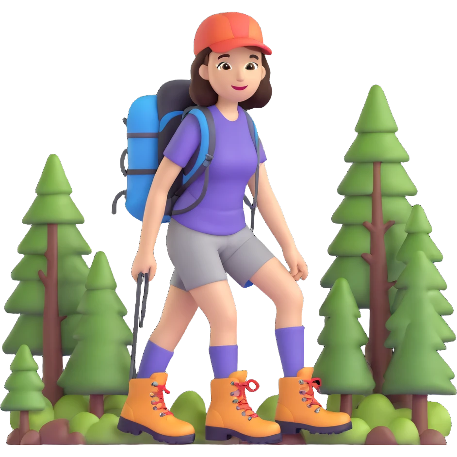 Outdoorsy woman with hiking boots and forest background emoji