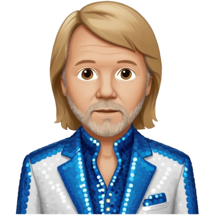 Benny Andersson from ABBA with light brown hair, blue sequin shirt, white sequin suit jacket emoji