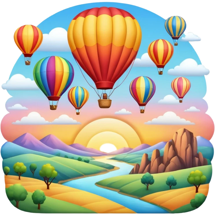 sunrise landscape with hot air balloons emoji