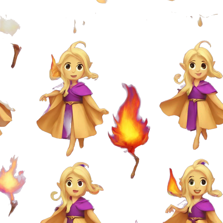 female blonde elf with elf ears wizard wearing purple robes casts fireball emoji