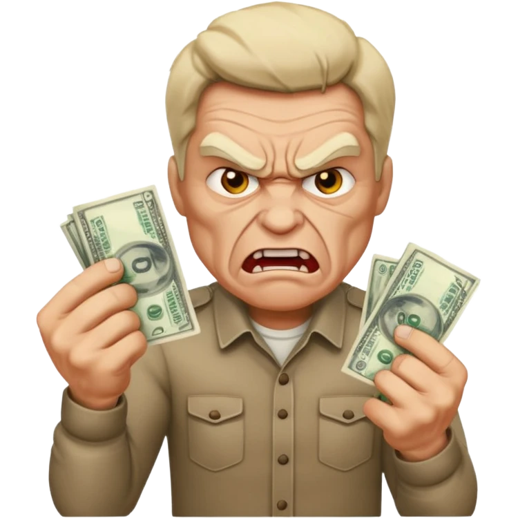 a man with money and angry face emoji