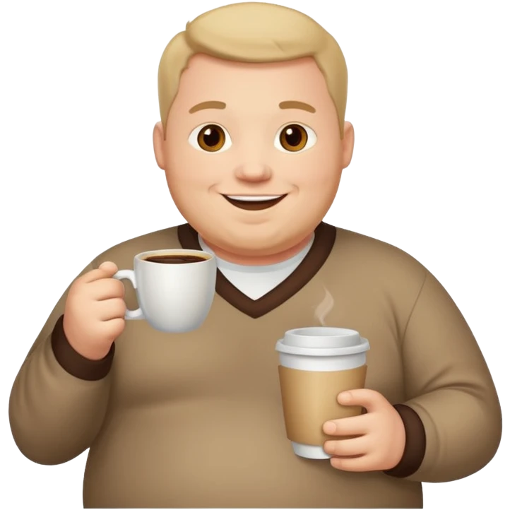 fat man, hold a cup of coffee emoji