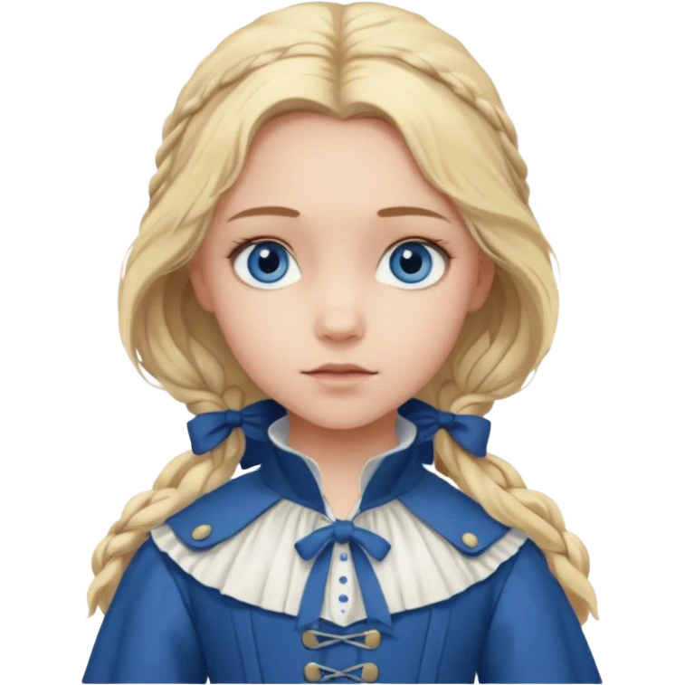 Cosette From Les Miserables with light skin, blue eyes, Blonde long Hair, white outfit emoji
