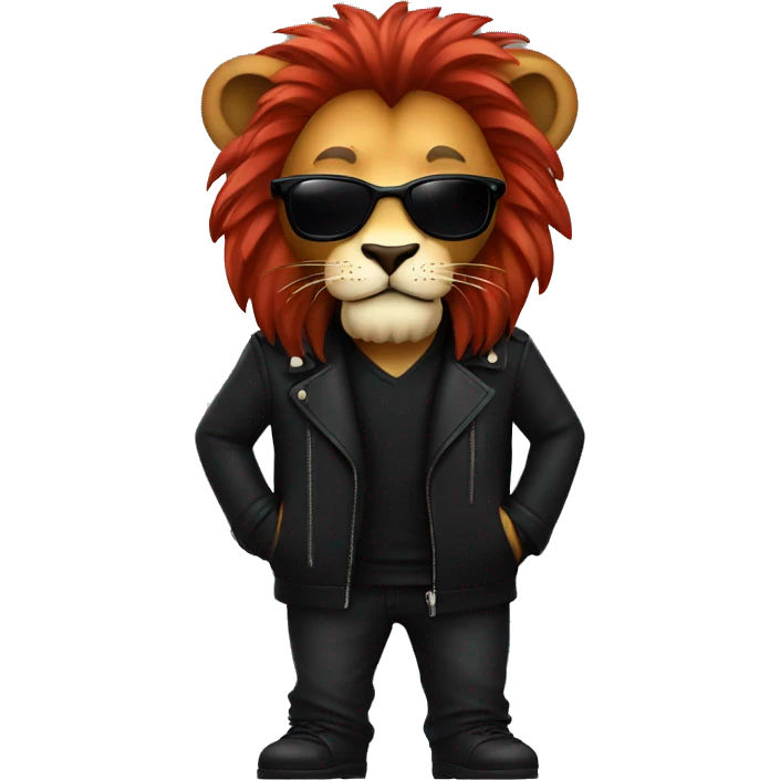 A lion with red hair , black sunglasses and black jacket  emoji