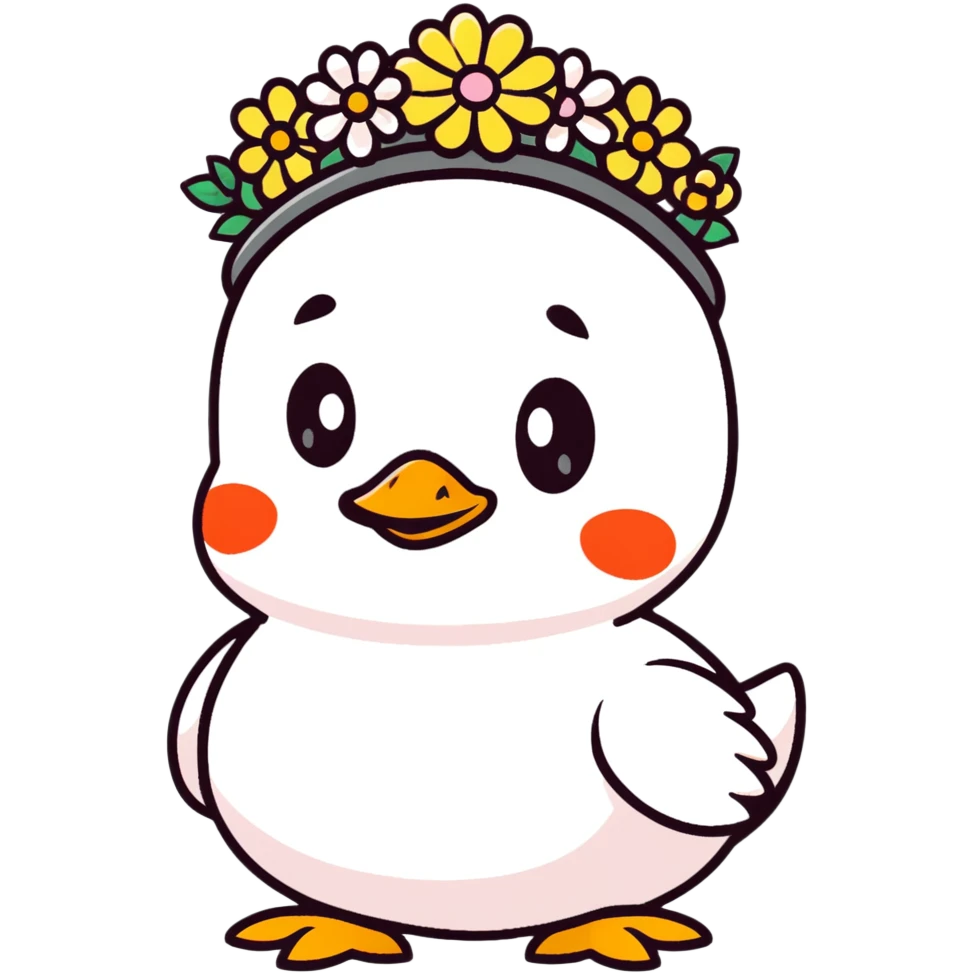 tiny duckling with flower crown emoji