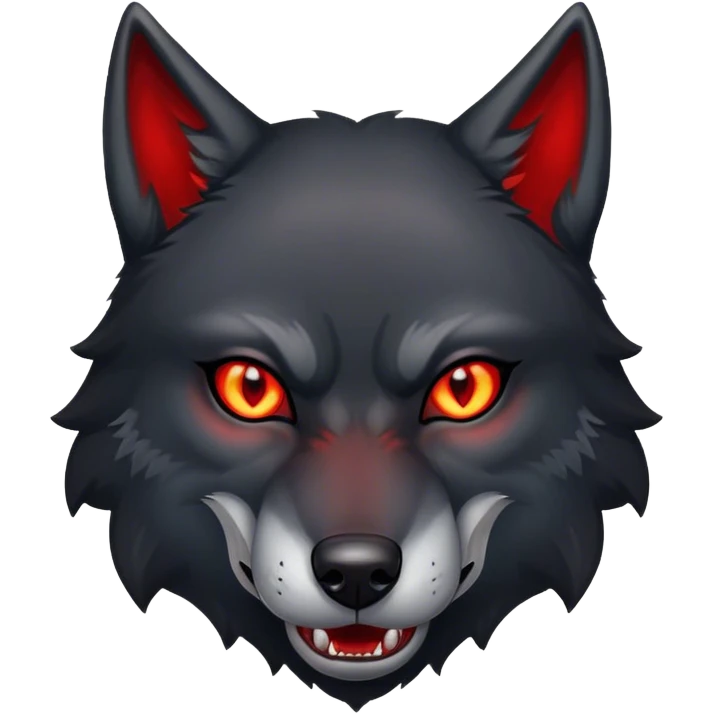 Evil aggressive black wolf with red eyes emoji