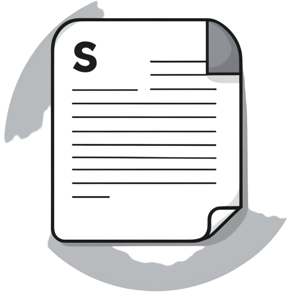 white document with rounded corners, gray plus sign in top left, three gray lines below as text, minimalist flat design emoji