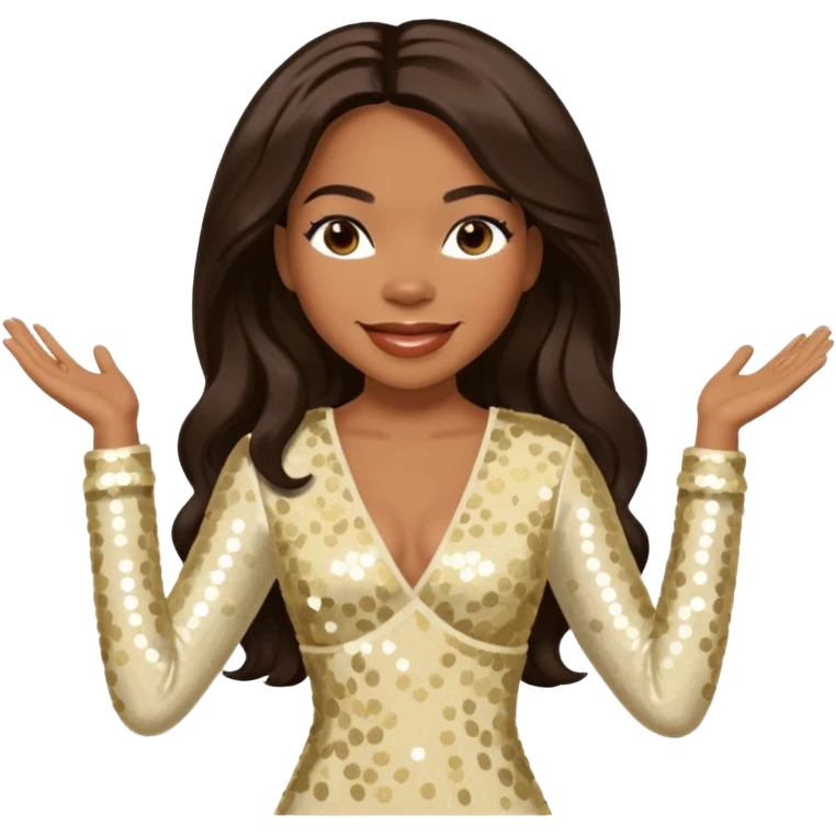Tenitra Michelle Williams (b.1979) from Destiny's Child with medium dark skin, long dark brown hair, cream sequin outfit emoji