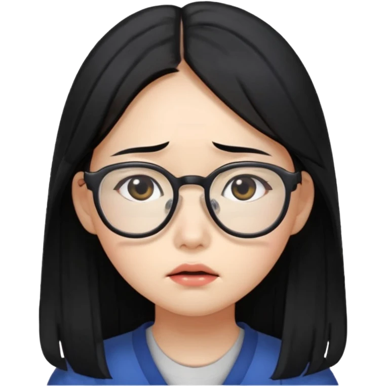  Korean female college student with a worried face , long hair,  emoji