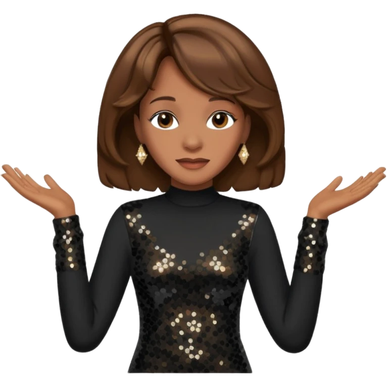 Whitney Houston with brown hair, black sequin long sleeve dress emoji