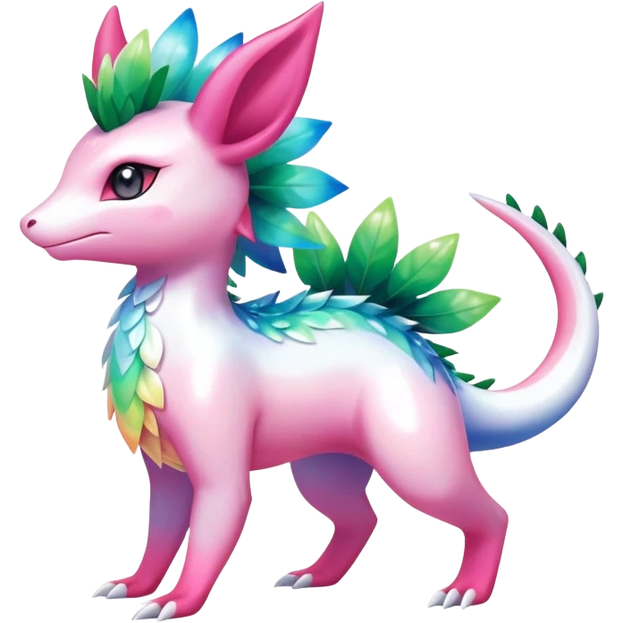 Colorful Shiny Exotic Shaymin-Salandit-Aurorus-Sylveon-Fakémon-hybrid-creature (full body)  emoji