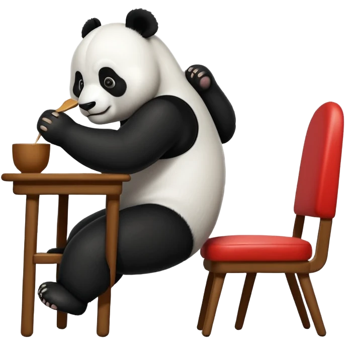 big determined panda pushing down on dining chair, exaggerated effort, minimal style, transparent background emoji