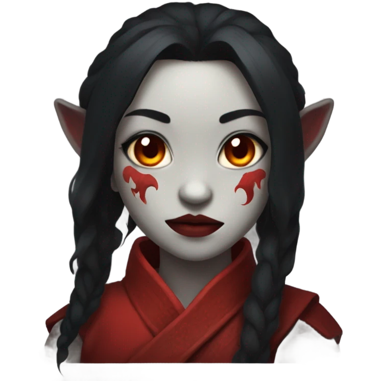 demon oni girl, red skin, black hair, portait  emoji