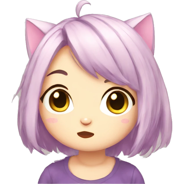 chibby anime cat girl thinking emoji