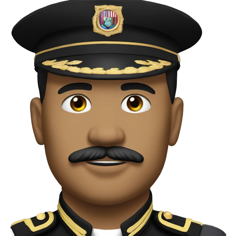 Military man with upper lip mustache and he in in a black hat and black uniform with no flag but medals in it  emoji