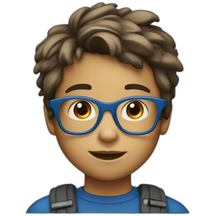 A kid 7 years old caucassisn, with blue Glasses emoji