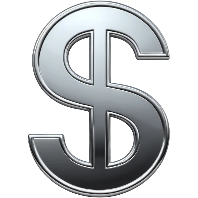 A double dollar sign emoji made of polished silver chrome, smooth metallic surface, glossy reflections, luxury swag vibe, minimal iOS emoji style, centered on white background emoji