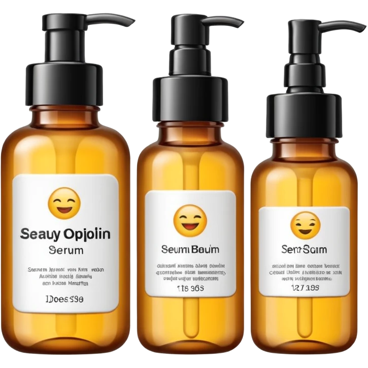 emoji of three beauty products (tube, serum, jar), wit labels, minimalistic but luxury design (realistic) emoji
