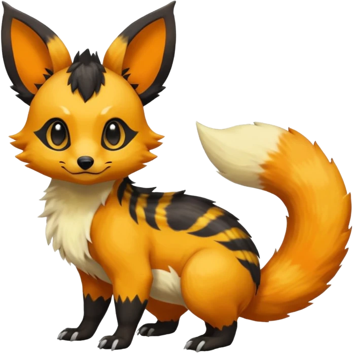 Rare exotic cute epic aesthetic colorful Salandit-Eevee-Civet-species-Fakemon-hybrid-creature, with markings, full body emoji
