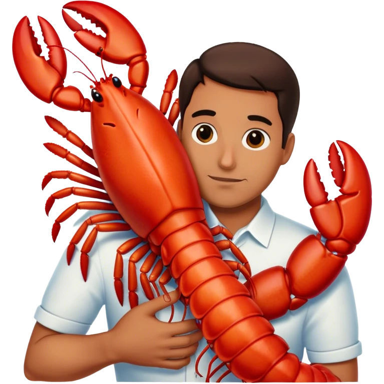 Man cuddling a big red lobster emoji