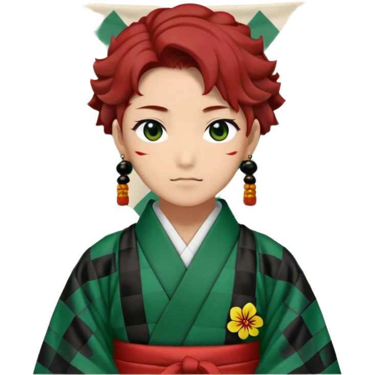 Tanjiro Kamado from Demon Slayer with black and green checkered haori and hanafuda earrings emoji