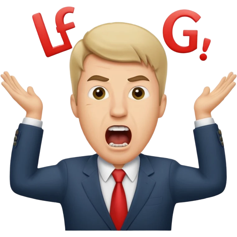 Crazy business guy screaming with the letters "LFG" exactly as quoted above his head emoji