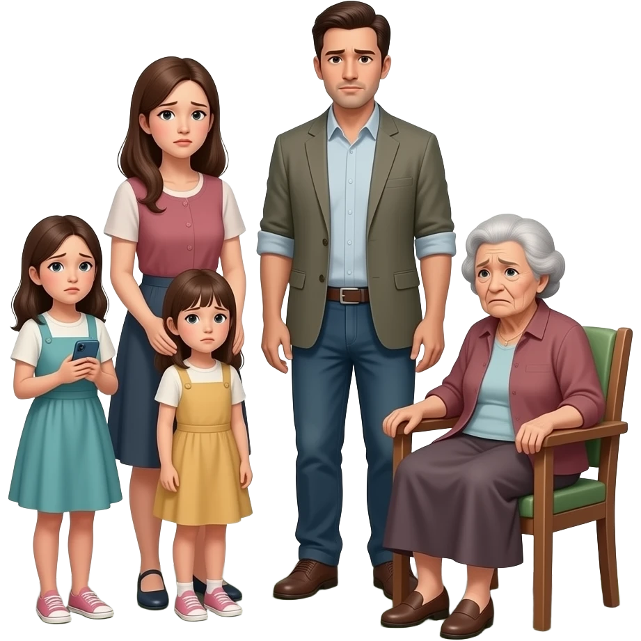 Ambiente familiar(dos niñas, la madre y el padre y la abuela) deteriorado, desgaste emocional, y desacuerdo sobre ingresar a la suegra en residencia. emoji