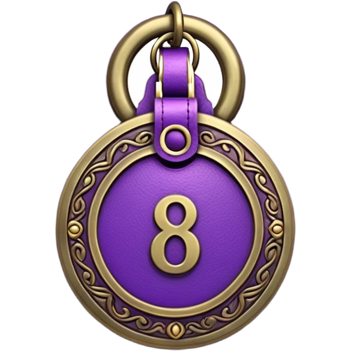 antique brass hotel key with large purple leather room number tag emoji