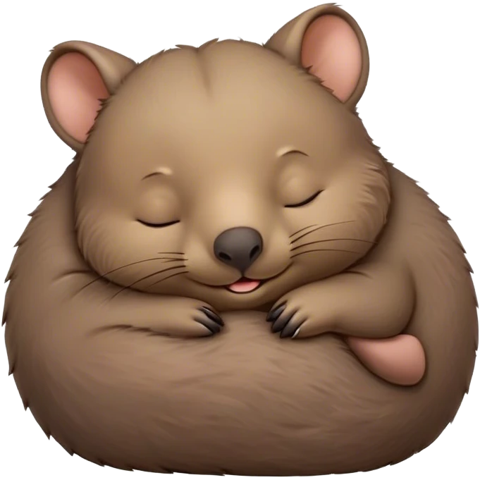 Meme-Worthy Cute Sleeping Wombat Portrait Emoji, Head resting peacefully with a contented smile, showcasing a robust, sturdy build and a luxuriously soft shaggy brown fur, eyes shut in a serene, restful nap, Simplified yet hilariously adorable features, highly detailed, glowing with a soft, drowsy light, high shine, relaxed and utterly lovable, stylized with an air of playful laziness, bright and heartwarming, soft glowing outline, capturing the essence of a comically sleepy wombat, so meme‐worthy it feels like it could instantly become the next viral sensation of adorable slumber! emoji