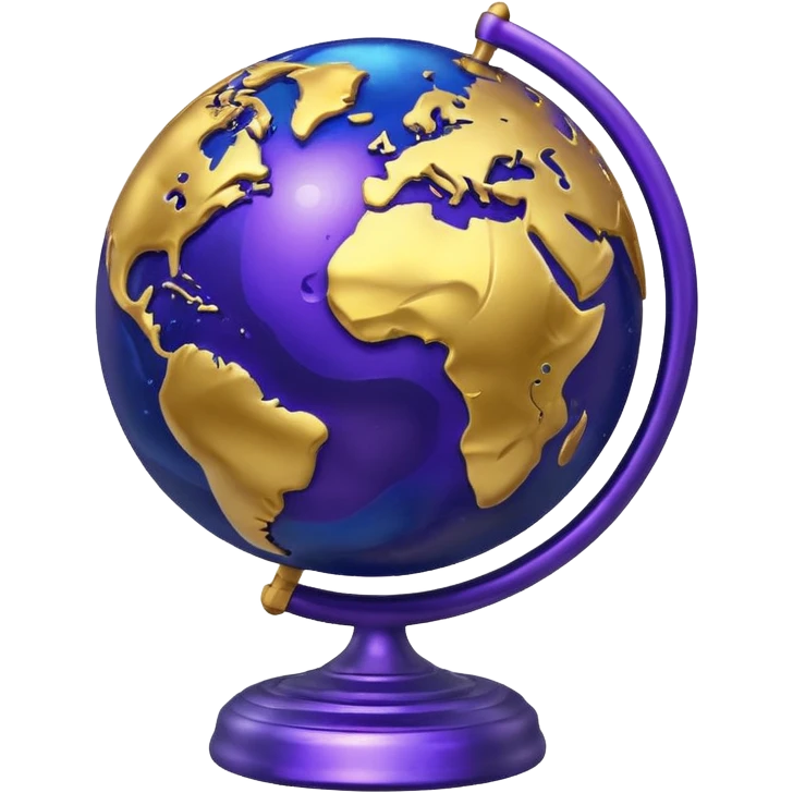 Mercury emoji, metallic globe, swirling deep blue, gold, and purple highlights, rough surface details emoji